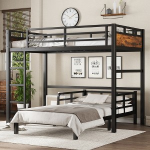 Twin XL Over Twin XL Metal Loft Bed with Ladder and Safety Guardrails - 1 of 4