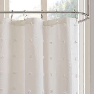 Okak Polka Dot Cotton Jacquard Pom Pom Shower Curtain with Button Holes,Machine Washable Bathroom Decor,72" - 1 of 4