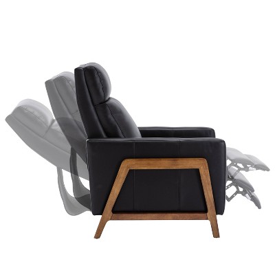 Reed Black Leather and Wood Push Back Recliner