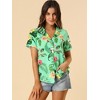 Allegra K Women's Hawaiian Floral Leaves Printed Short Sleeve Button Down Vintage Shirt - 2 of 4