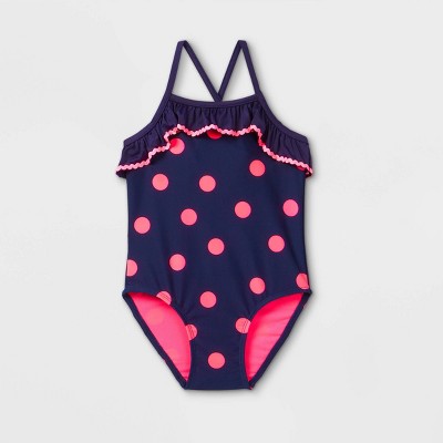 Toddler Girls' Polka Dots One Piece Swimsuit - Cat & Jack™ Navy