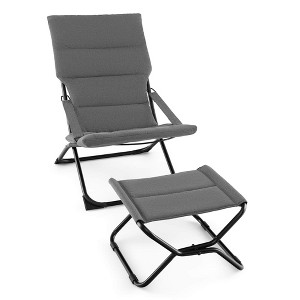 Costway Patio Folding Sling Chair with Ottoman Footrest & Removable Cushion Ottoman Set - 1 of 4