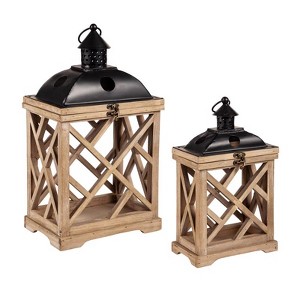 Meadowcreek Two Mantle Metal/Wood Hurricane Lantern Black/Brown (Case of 2) - 1 of 1