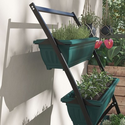 Green Plastic 4-Tier Vertical Garden Planter with Self-Draining Boxes