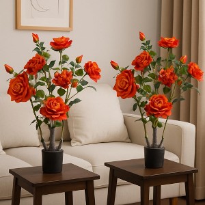 TROPOW 2 Stück 70CM Kunstblumen Rosenbusch, Kunstblumen Wie Echt, Kunstrosen Im Topf Rosenstrauch Deko für Hochzeitsdeko, Tischdeko - 1 of 4