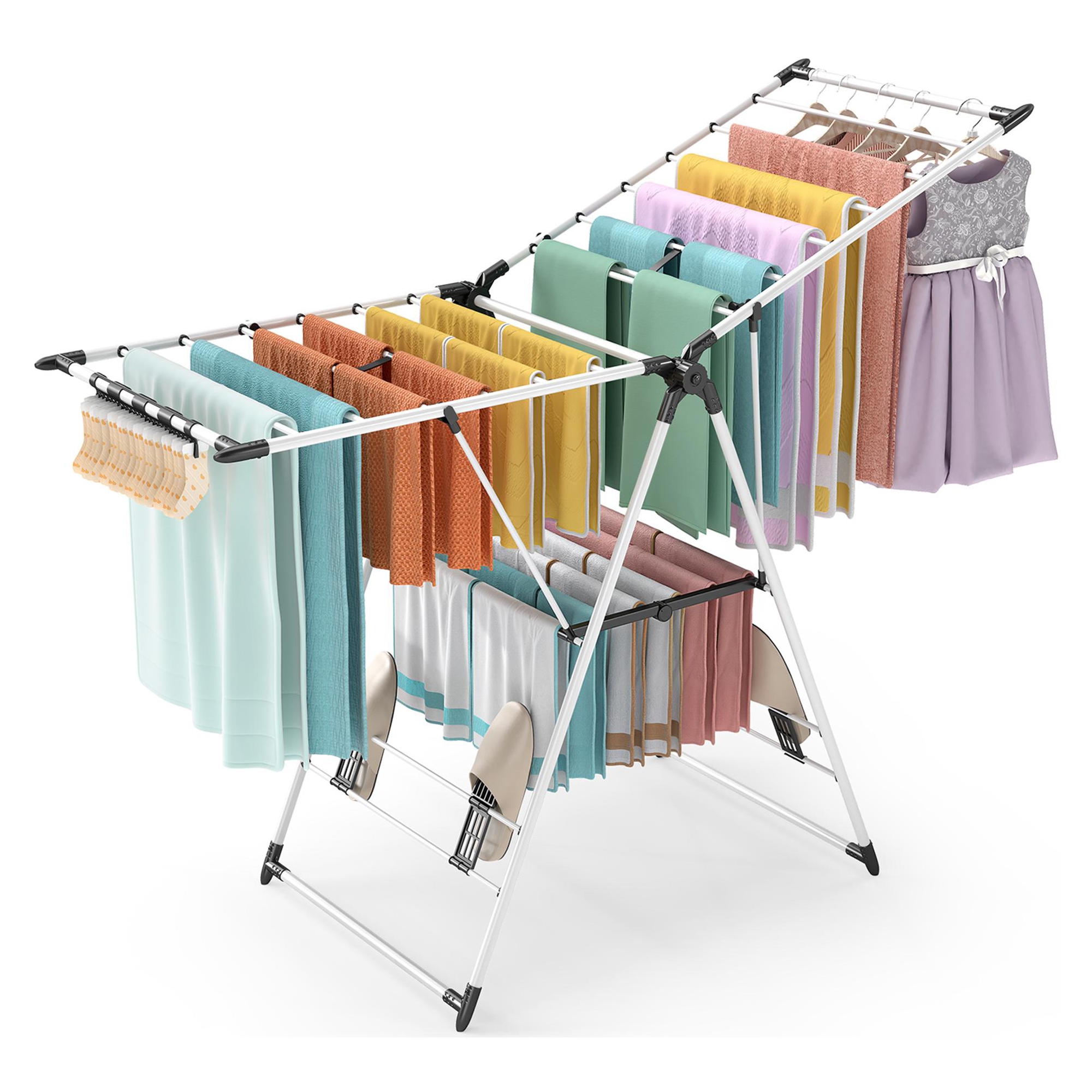 Adjustable Foldable Clothes Drying Rack Stainless Steel with 20 Rails