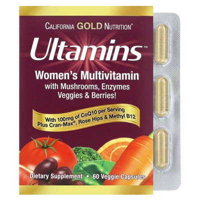 California Gold Nutrition Ultamins Women's Multivitamin with CoQ10, Mushrooms, Enzymes, Veggies & Berries, 60 Veggie Capsules