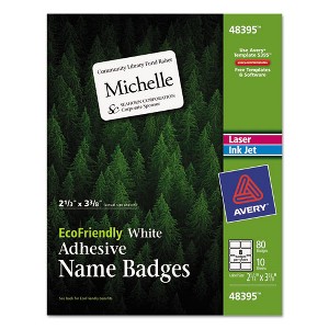 Avery EcoFriendly Adhesive Name Badge Labels, 3.38 x 2.33, White, 80/Pack - 1 of 4