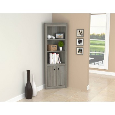 Smoke Oak 76'' Corner Bookshelf with Concealed Storage