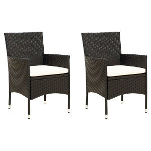 vidaXL Patio Chairs with Cushions 2 pcs Poly Rattan Black - 1 of 4