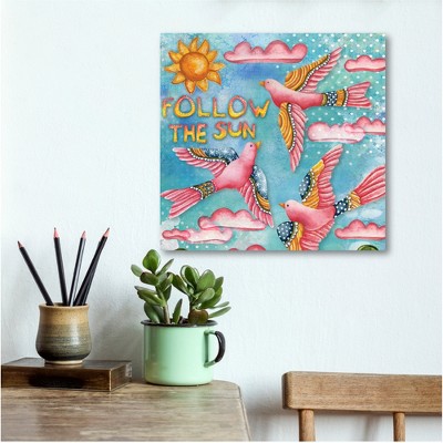 Follow The Sun 16x16 Colorful Birds Canvas Wall Art
