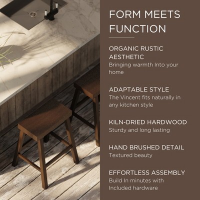 Vincent 26" Antiqued Brown Solid Wood Backless Saddle Counter Stool