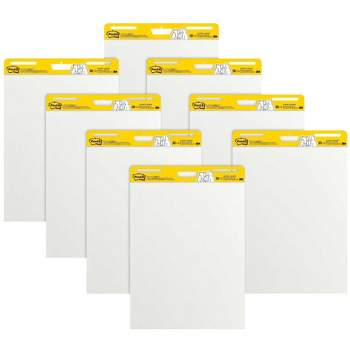 Post-It Self-Stick Easel Pad, 25 x 30 Inches, Unruled, White, 30 Sheets, Pack of 8