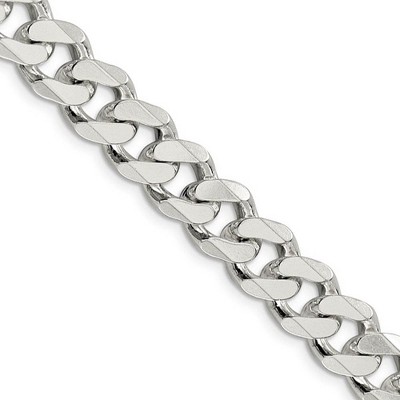 Black Bow Jewelry Men's 11mm, Sterling Silver Solid Flat Curb Chain Necklace