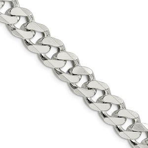 Black Bow Jewelry Men's 11mm, Sterling Silver Solid Flat Curb Chain Necklace - 1 of 4