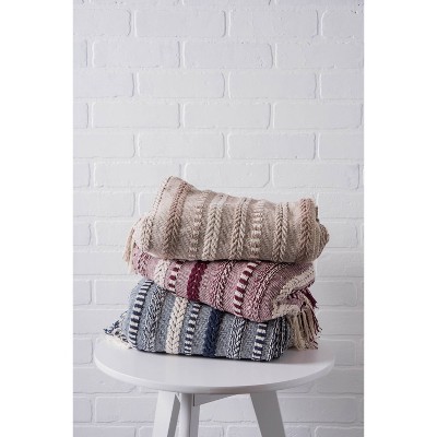 Navy and White Cotton Braided Striped Throw Blanket