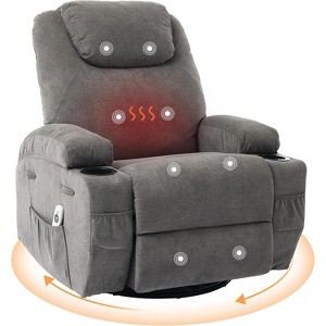 360° Swivel Rocker Recliner Chair with Massage, 300Lb Capacity, Pine Frame, Soft Fabric, 35.4"d x 39"w x 41.3"h - 1 of 4