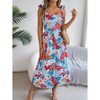 Womens Summer Dress Smocked Bust Adjustable Shoulder Tie Midi Beach Dress - 2 of 4