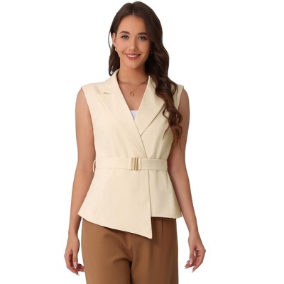INSPIRE CHIC Women's Belted Lapel Collar Work Sleeveless Vest