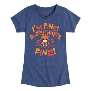 Girls' - Inside Out 2 - Anxiety I'm Fine Everything's Fine Fitted Short Sleeve Graphic T-Shirt - 1 of 3