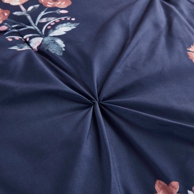 Navy Cotton Pintuck Floral King/Cal King Bedspread Set