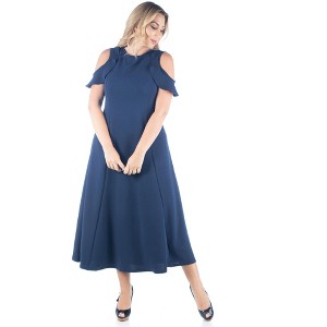 24seven Comfort Apparel Ruffle Cold Shoulder A Line Plus Size Maxi Dress - 1 of 4