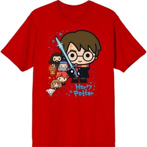 Harry Potter Chibi Characters & Glowing Sword Crew Neck Short Sleeve Men's T-shirt - 1 of 1