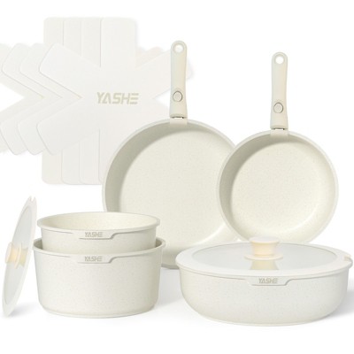 YASHE 13-Piece Nonstick Granite Cookware Set with Detachable Handles – PFAS & PFOA-Free, Easy to Clean, Eco-Friendly Kitchen & RV Pots and Pans