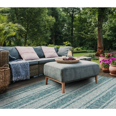 Light Gray and Teal Striped Outdoor Area Rug