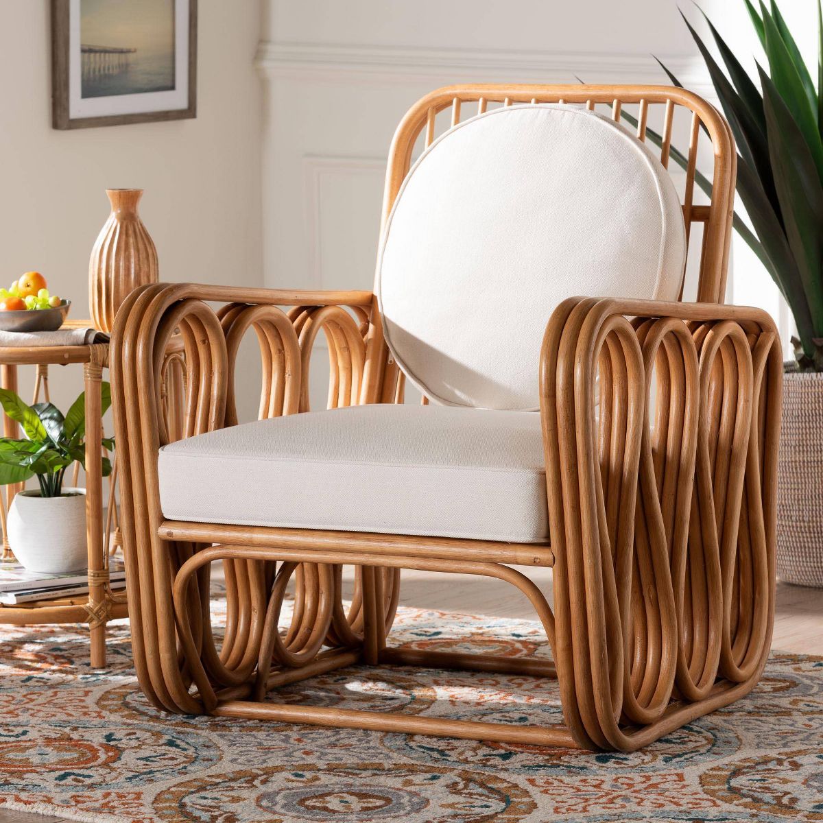 bali & pari Tiramisu Rattan Arm Chair Light Honey/White - thumbnail 2