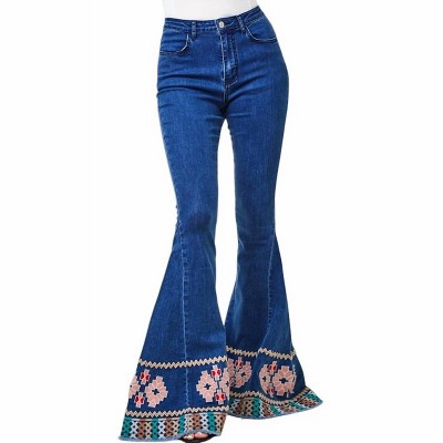 Women's Embroidered Denim Bell Bottom - SAINTS & HEARTS S