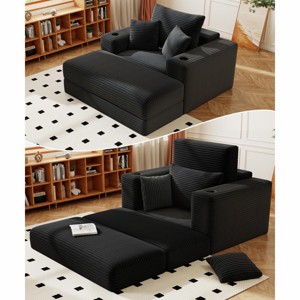 GYIIYUO Oversized Chaise Lounge Chair 52.4" Wide, Cloud Couch with 3 Pillows - Corduroy Upholstered Deep Seat Sofa, No Assembly Required - 1 of 4