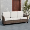 EAGLE PEAK Ocean Vista Outdoor Wicker Patio Sofa,Variated All-weather PE Wicker 3-Seat Sofa with Cushions - 2 of 4
