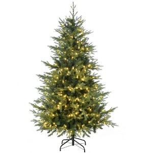 HOMCOM 6ft Prelit Artificial Christmas Tree Holiday Decoration with Warm White LED Lights, Auto Open, Green - 1 of 4