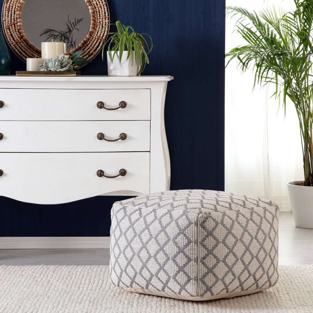 Photos - Pouffe / Bench South Grand Pouf Ivory/Gray - Anji Mountain: Fair Trade Certified Cotton, No Assembly, Diamond Pattern