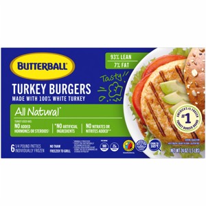Butterball All White Turkey Burger Patties  - Frozen - 24oz/6ct - 1 of 4
