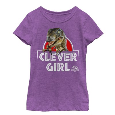 Jurassic Park Kids Jurassic Park Velociraptor Dinosaur Slim Fit Short Sleeve Crew Graphic Tee - Purple Large
