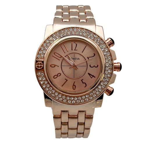 Rose Gold Chunky Rhinestones Bezel And Bold Women Watch Target