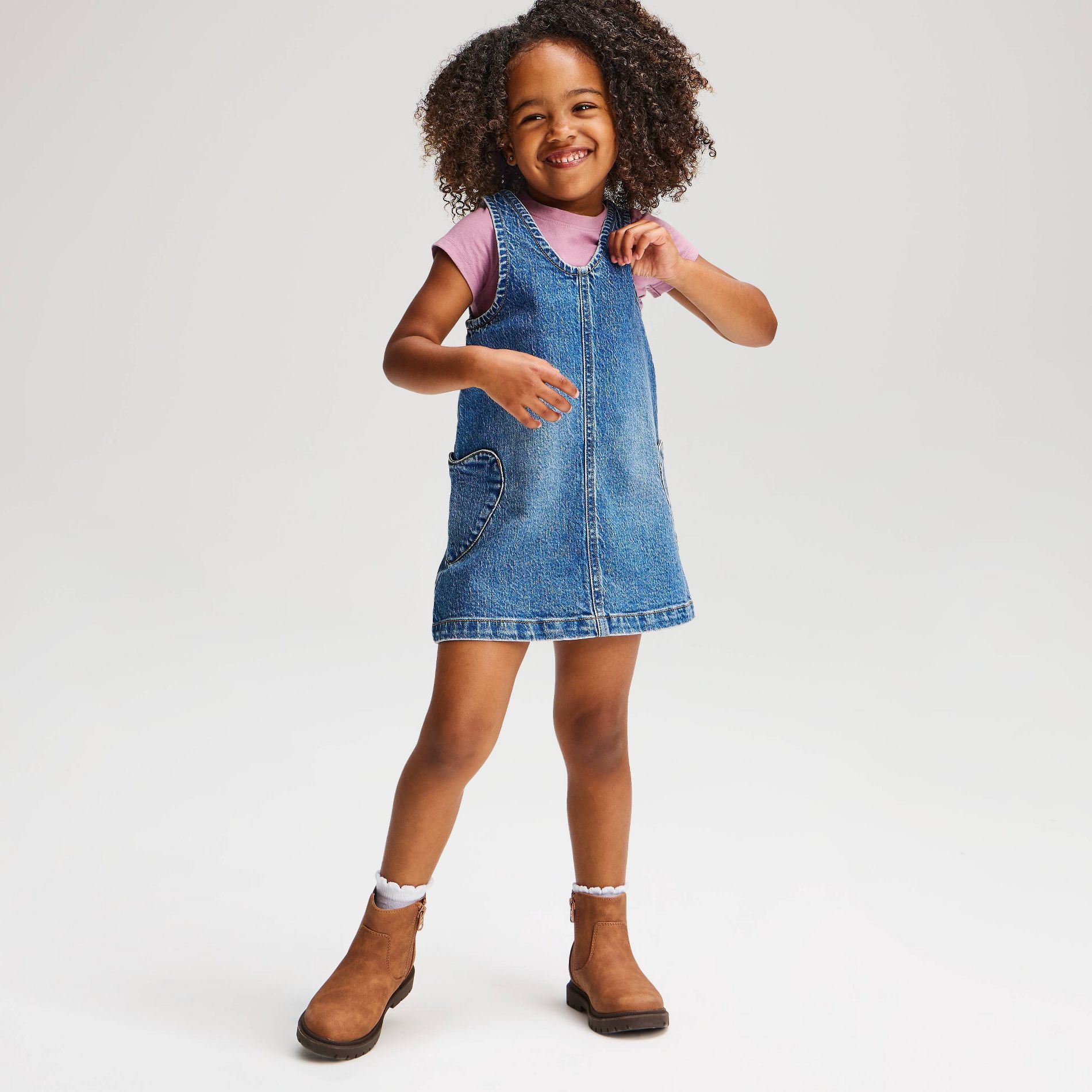 Toddler Girls' Sleeveless Heart Denim Skirtall - Cat & Jack™ Medium Wash 5T