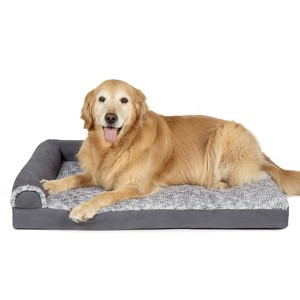 FurHaven Two-Tone Faux Fur & Suede Deluxe Chaise Lounge Orthopedic Sofa Dog Bed - Large, Stone Gray - 1 of 4