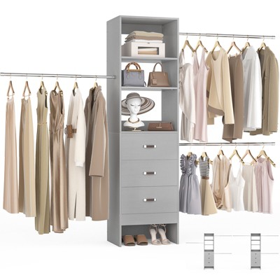 Besiost 96-In Closet Organizer with Wood Drawers,Closet System with Adjustable Hanging Rods