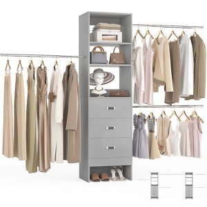Besiost 96-In Closet Organizer with Wood Drawers,Closet System with Adjustable Hanging Rods - 1 of 4
