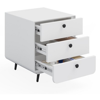 Modern Night Stand Storage Cabinet for Living Room Bedroom, Steel Cabinet with 3 Drawers,Bedside Furniture, Circular Handle