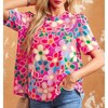 Amaryllis Women’s Short Sleeve Bold Floral Print Relaxed Fit Crew Neck Blouse - 2 of 4