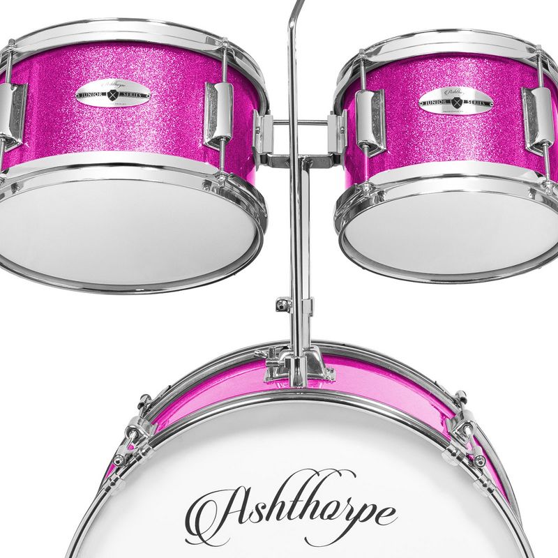 Ashthorpe 5-Piece Complete Junior Drum Set with Brass Cymbals - Advanced Beginner Drum Kit, 4 of 8
