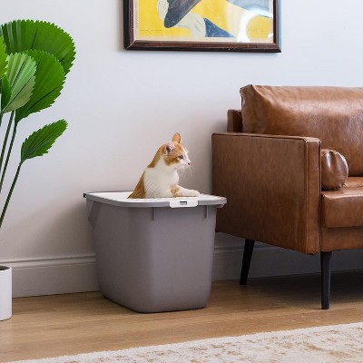 Gray and White Top Entry Cat Litter Box with Scoop