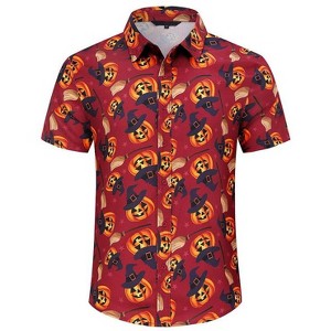 Coolmee Mens Halloween Christmas Shirts Funky Button Down Shirts Party Aloha Shirt Holiday Hawaiian Tops - 1 of 4