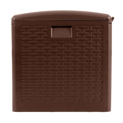 Java Brown Lockable Resin Wicker Outdoor Deck Box, 73 Gallon