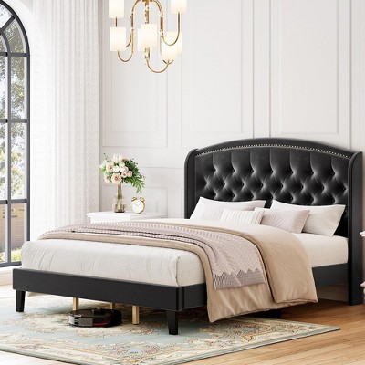 Whizmax Queen Size Bed Frame, Upholstered Platform Bed With Wingback ...