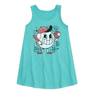 Girls' - Instant Message - Baseball Mascot Graphic Sleeveless Aline Dress - 1 of 4